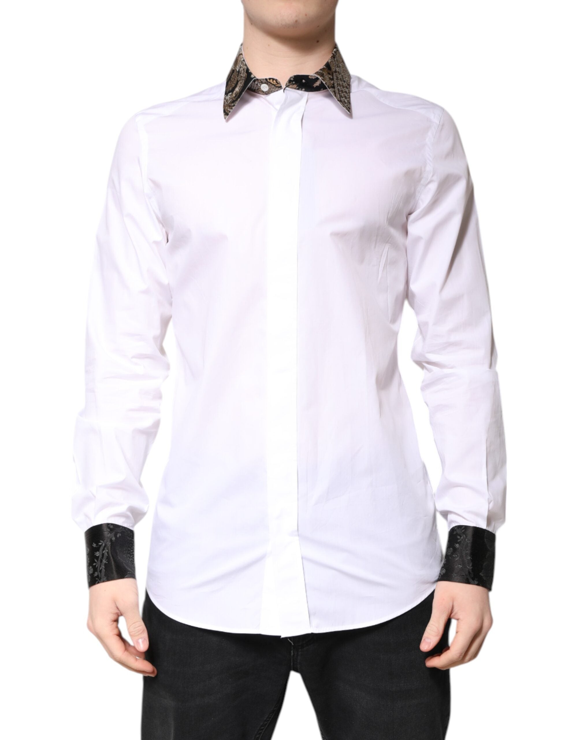 Dolce & Gabbana White Cotton GOLD Men's Dress Formal Shirt